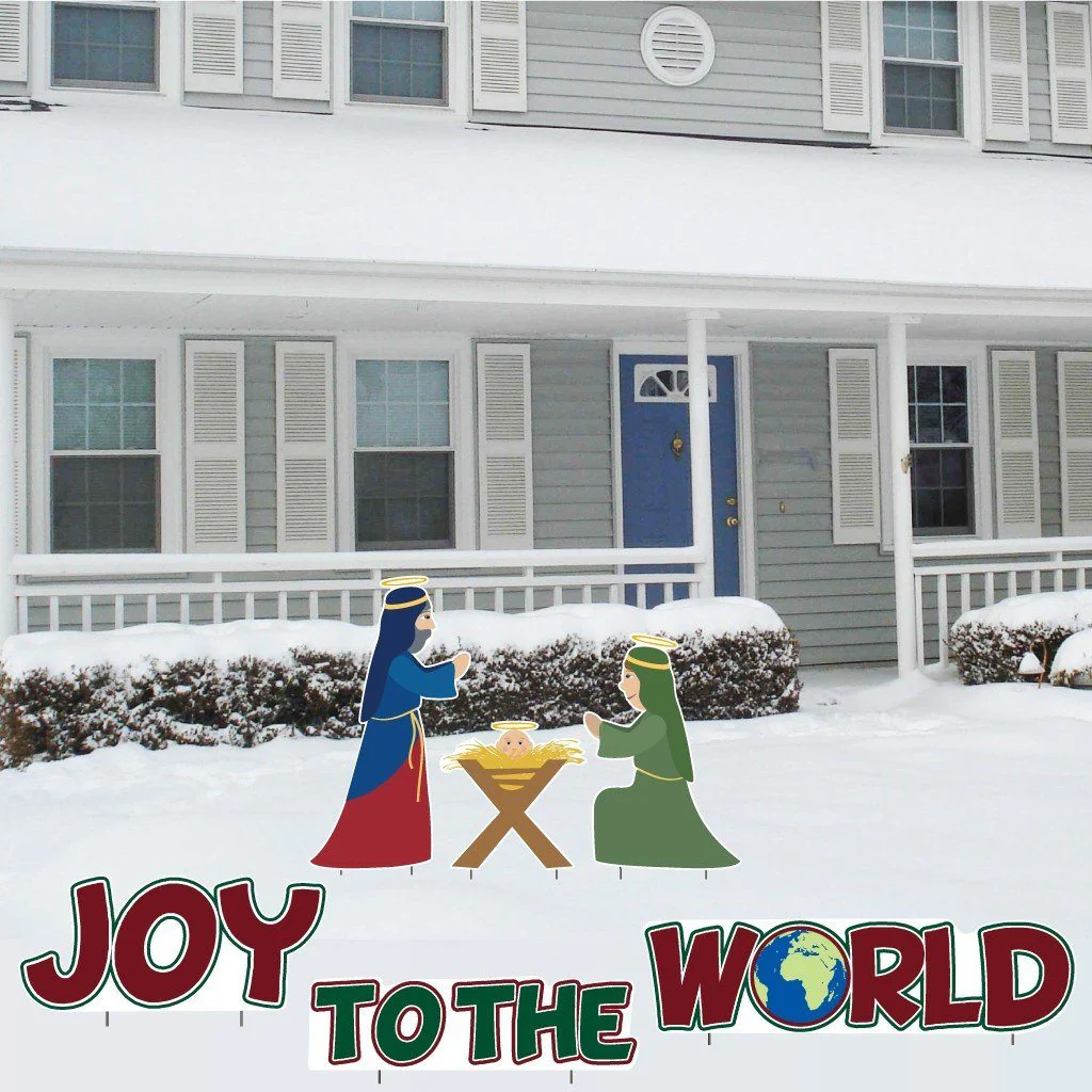 Joy to the World Nativity Christmas Yard Card | 12 Short Stakes Included
