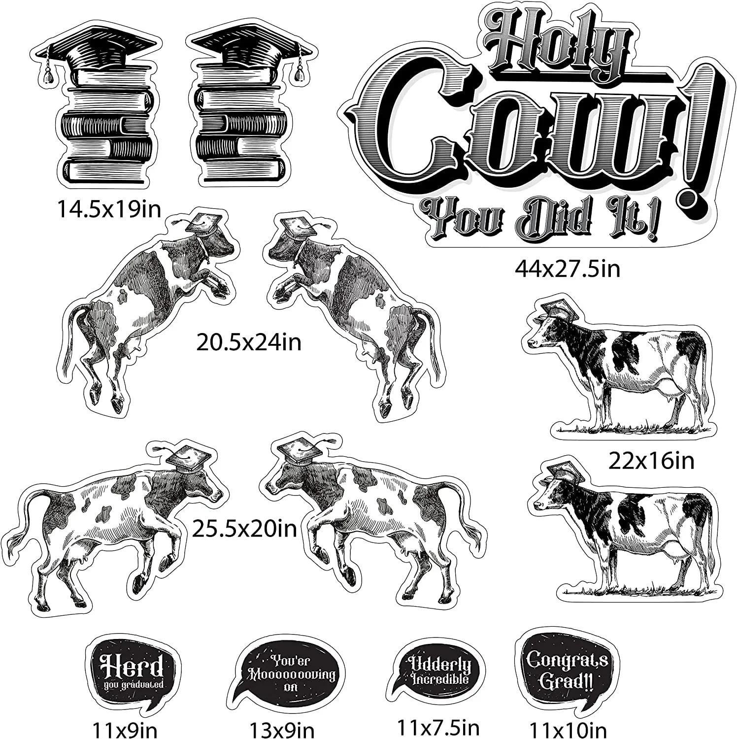 Oversized Graduation Yard Sign | Holy Cow You Did It | 13 Pc - Image 2