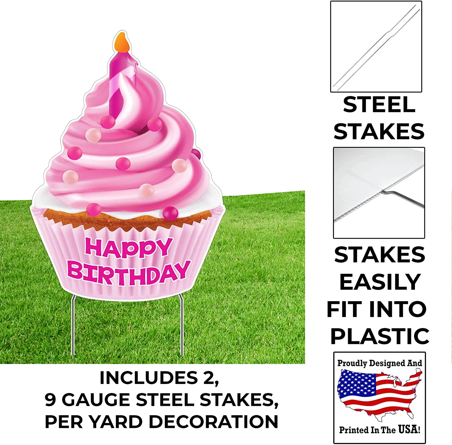 Jumbo Happy Birthday Cupcake Yard Sign Set of 2 - Image 2