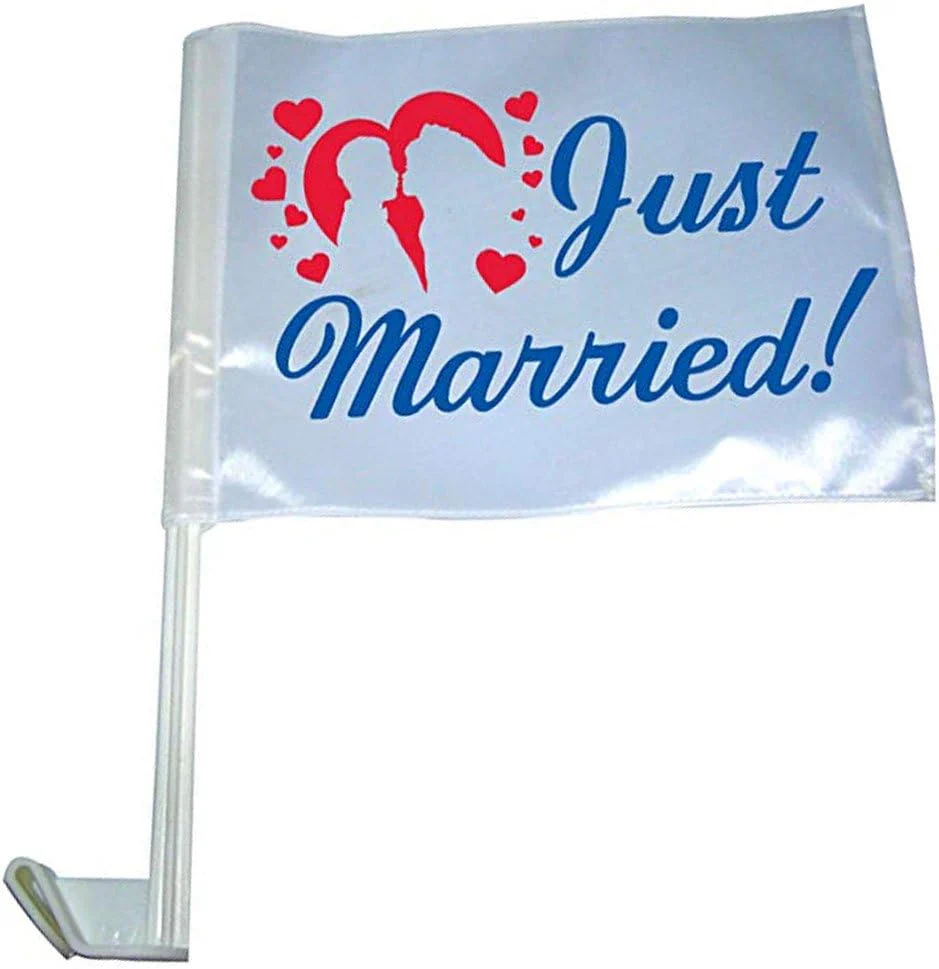 Just Married Car Flags | Red and Blue | Set of 2 - Image 3