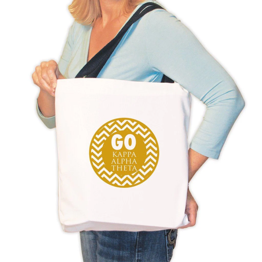Kappa Alpha Theta Canvas Tote Bag - Chevron Stripes Design