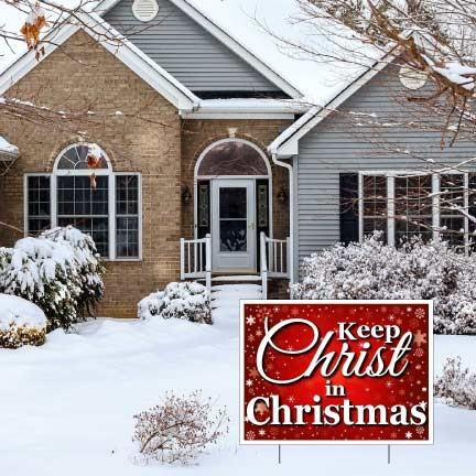 Red with Snowflakes Keep Christ in Christmas Yard Sign | Pair of EZ Stakes Included