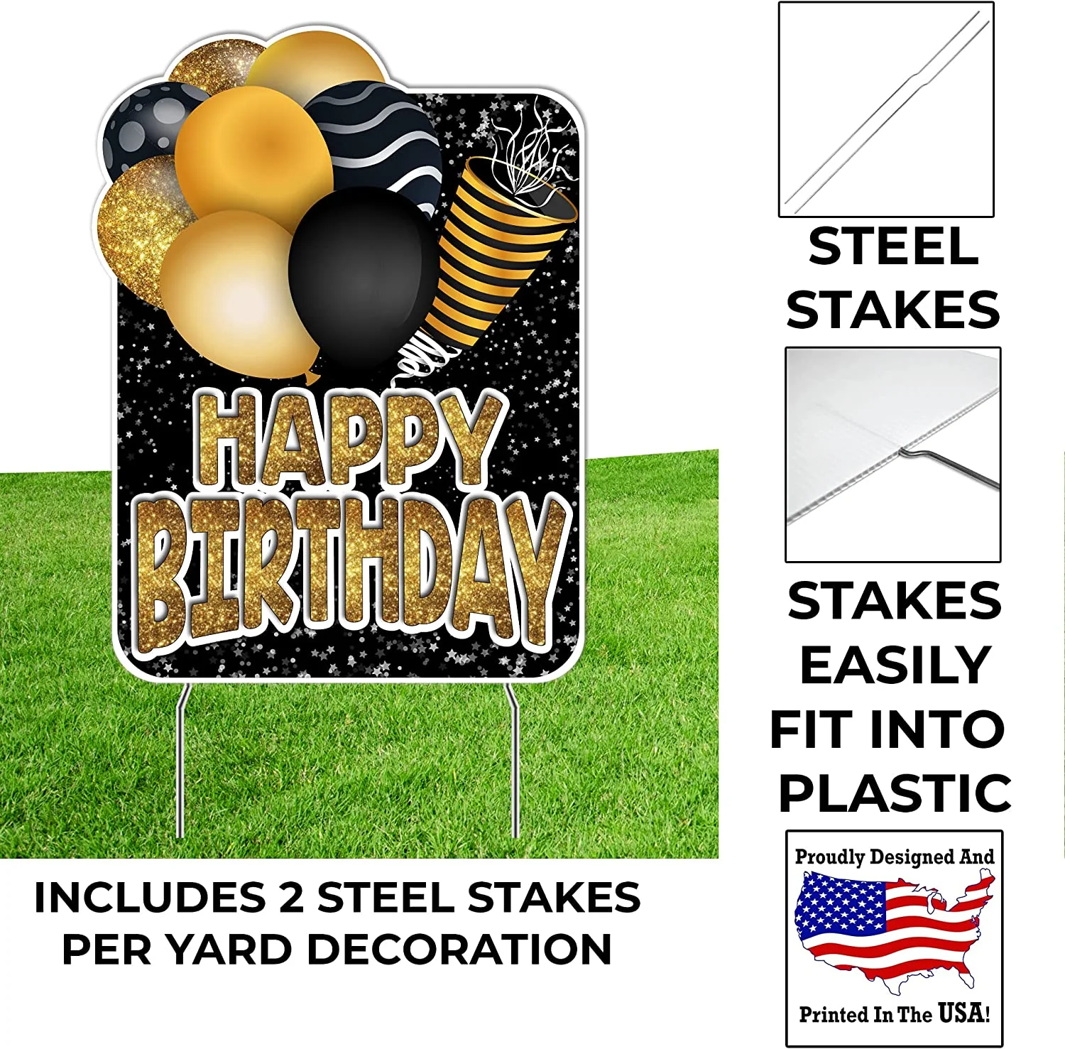 Large Happy Birthday Black Gold Birthday Yard Cards - Image 4