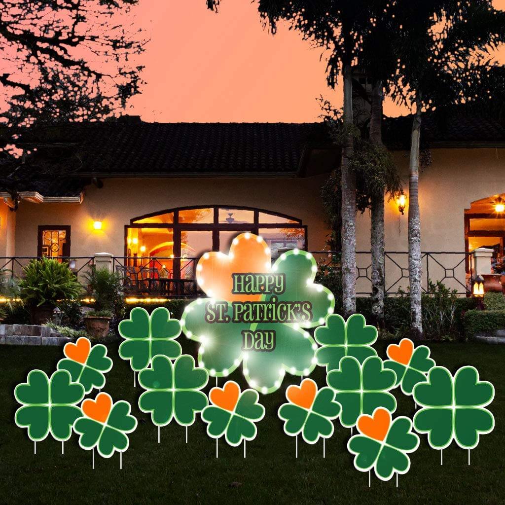 Lighted St Patrick's Shamrock Yard Card | 13 pc Sign Set
