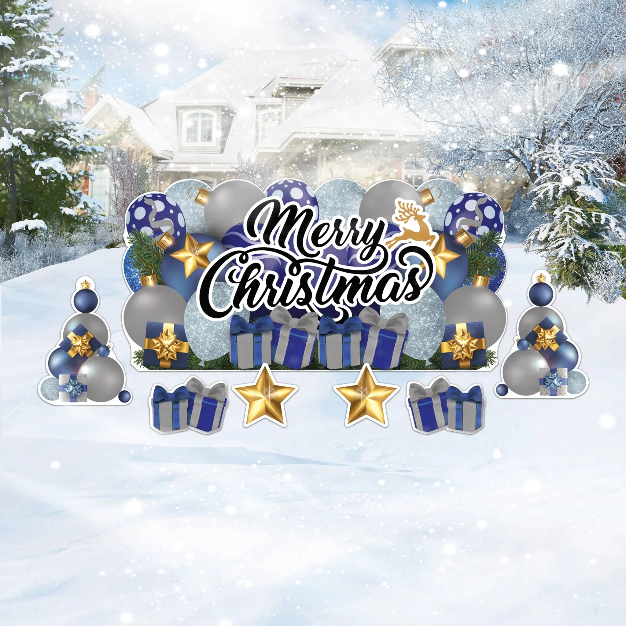 Merry Christmas Oversized Ez Yard Cards - 7 Pc Set | 16 Short Stakes Included - Image 4
