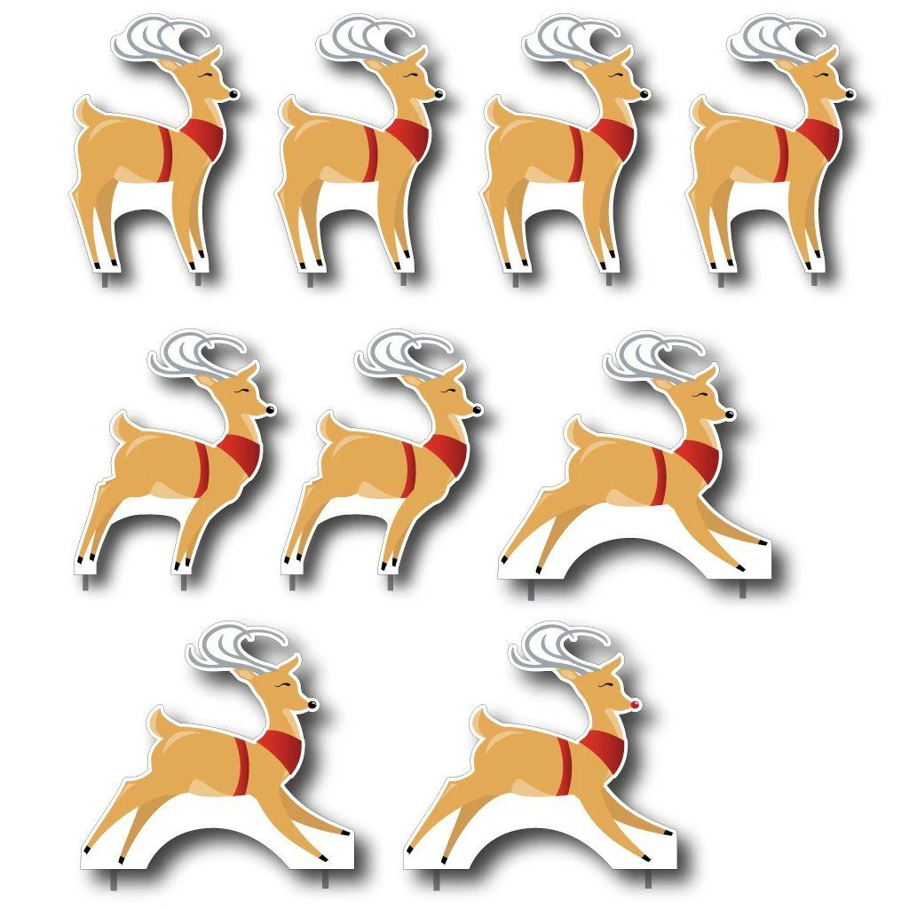 Merry Christmas! Santa and 9 Reindeer Yard Cards 10 pcs total - Image 4
