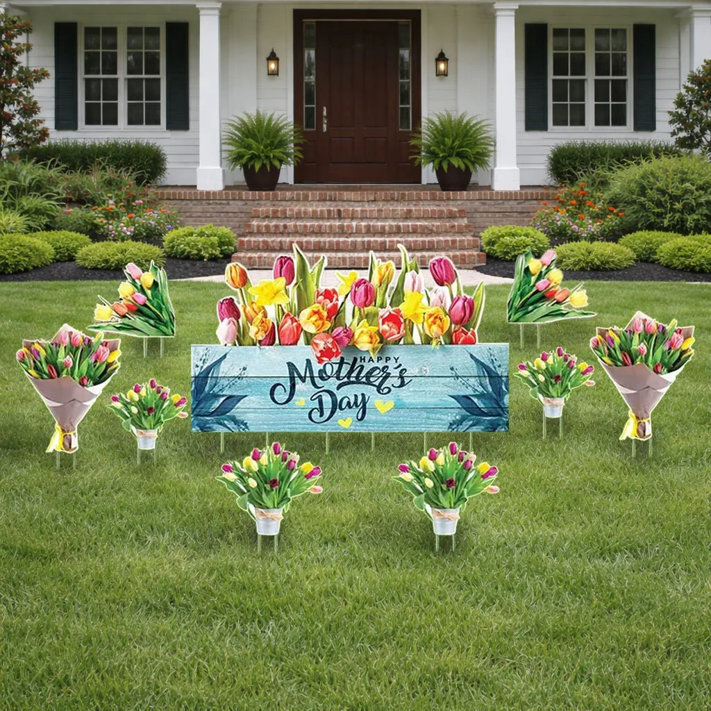 Mother's Day Flower Bouquet Yard Sign - Set of 9