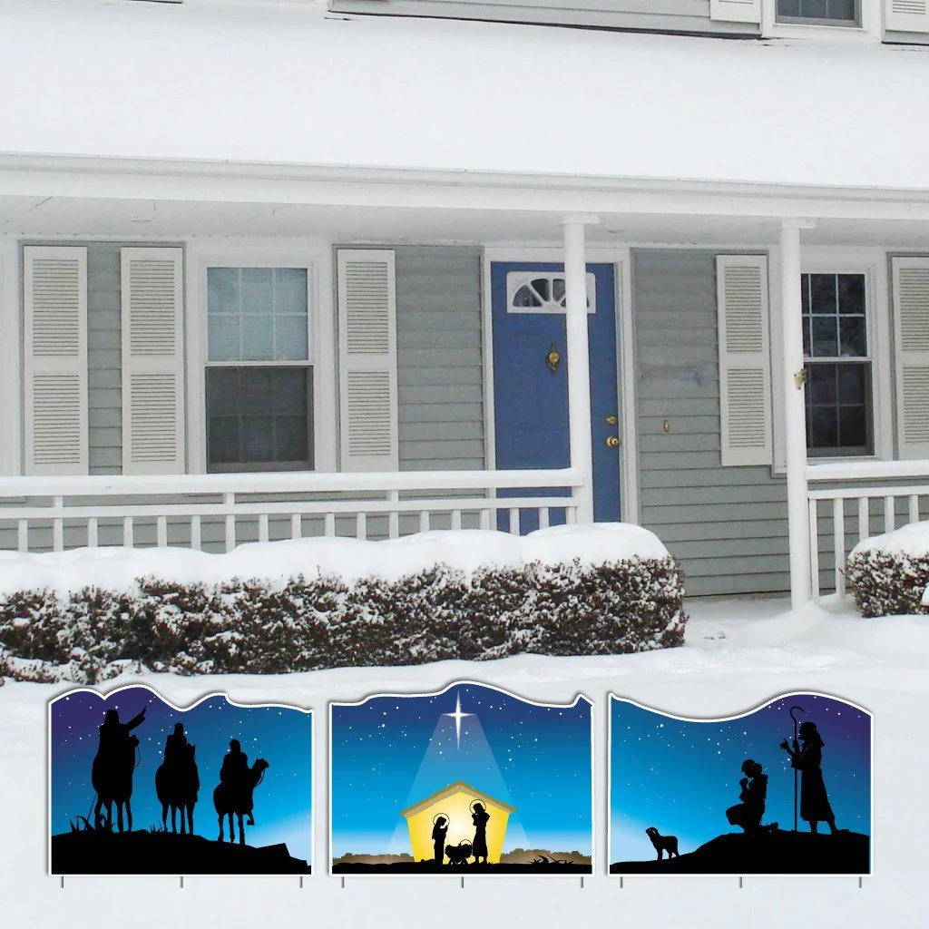 Nativity Christmas Yard Sign Display #1 - 3 Pieces | 9 EZ Stakes Included