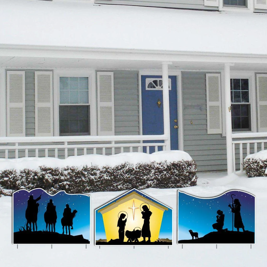 Nativity Christmas Yard Sign #2 - 3 Pieces | 9 EZ Stakes Included