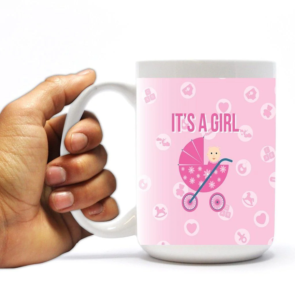 It's a Girl Baby Carriage 15 Oz Coffee Mug