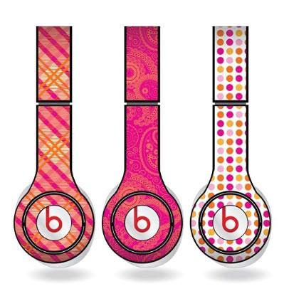 Orange and Pink Skins for Beats Solo HD Headphones Set of 3 Patterns