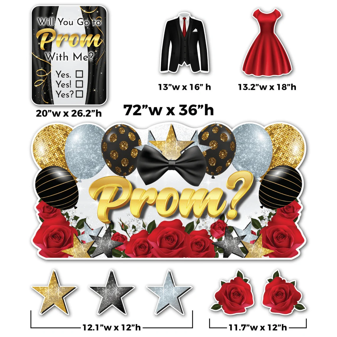 Oversized Will You Go To Prom With Me? Yard Sign Set | 9pc Promposal Yard Art - Image 2