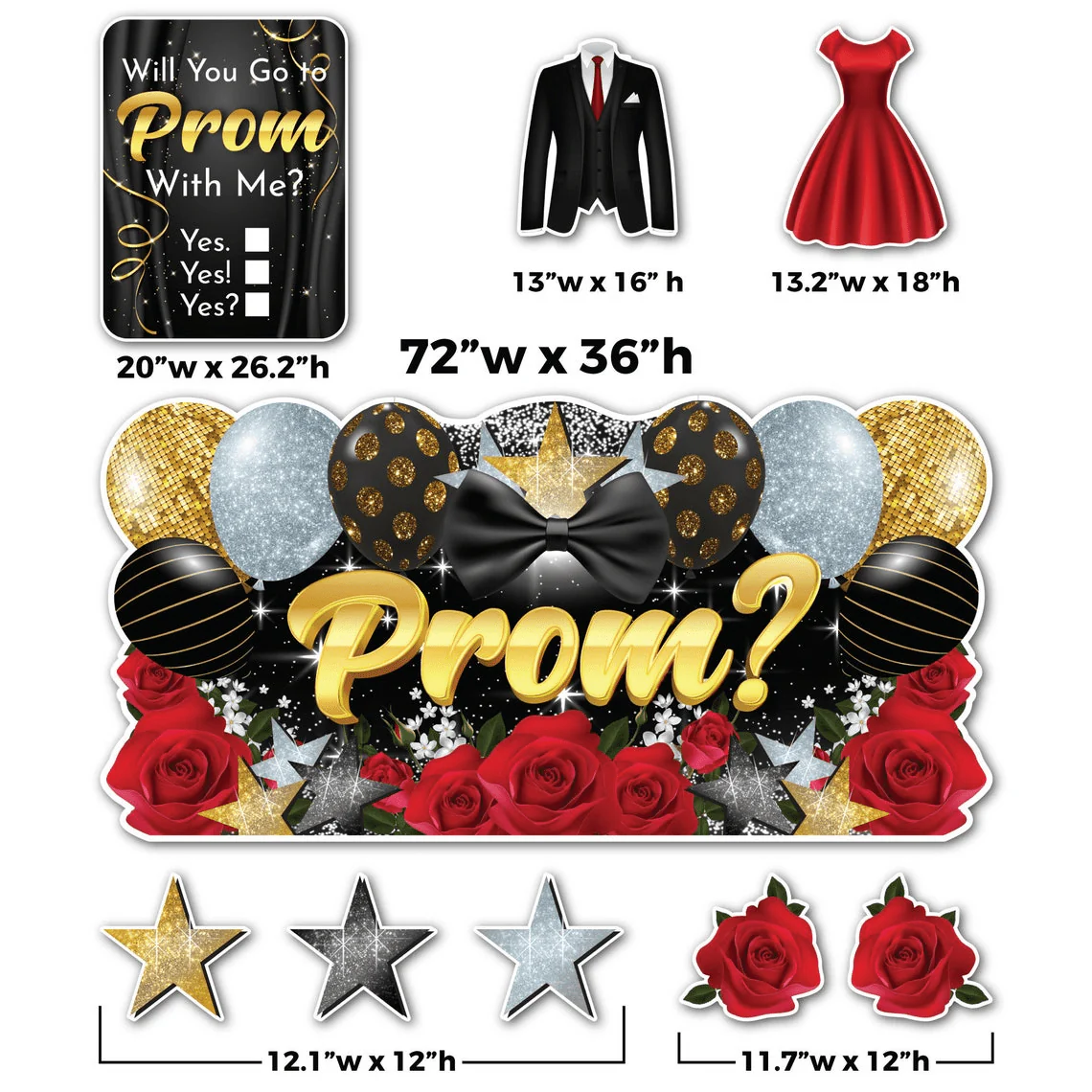 Oversized Will You Go To Prom With Me? Yard Sign Set | 9pc Promposal Yard Art - Image 3