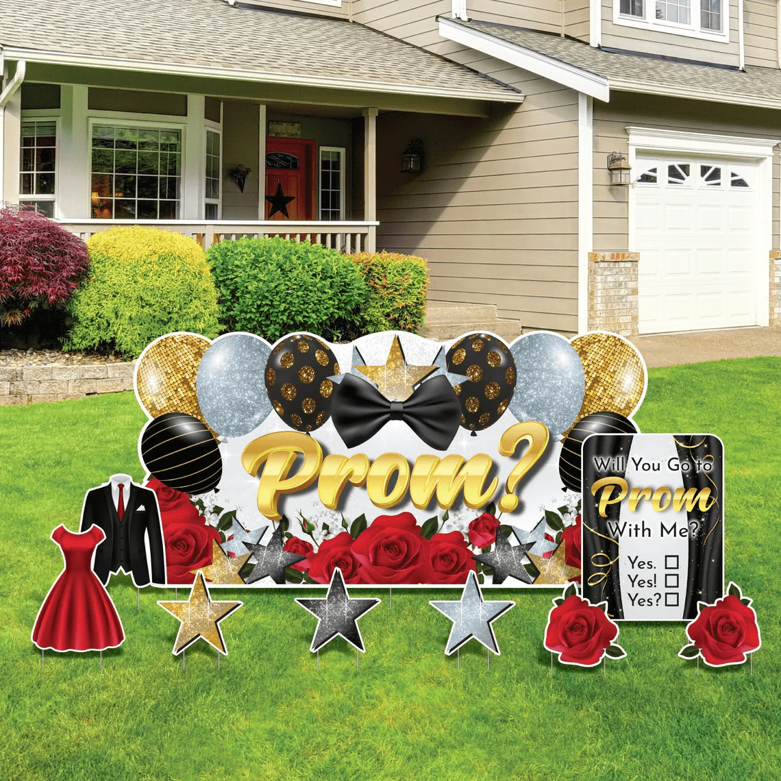 Oversized Will You Go To Prom With Me? Yard Sign Set | 9pc Promposal Yard Art - Image 4