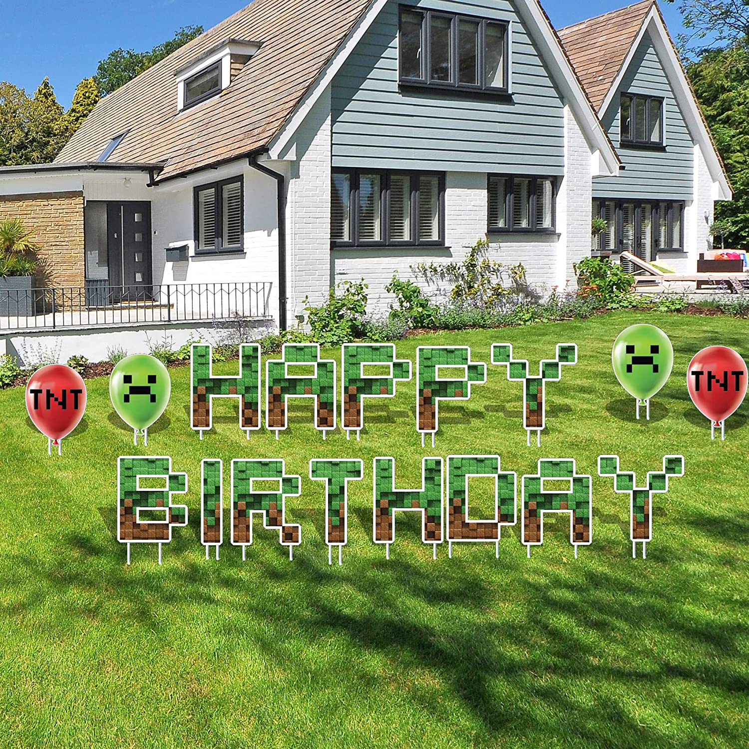 Pixelated Gamer Happy Birthday Yard Signs, 17 pcs