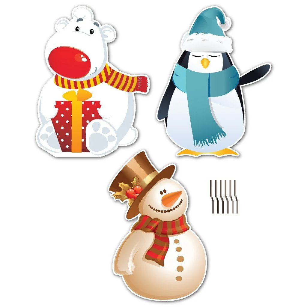 Polar Bear, Penguin and Snowman Christmas Lawn Decorations | 6 Short Stakes Included - Image 2