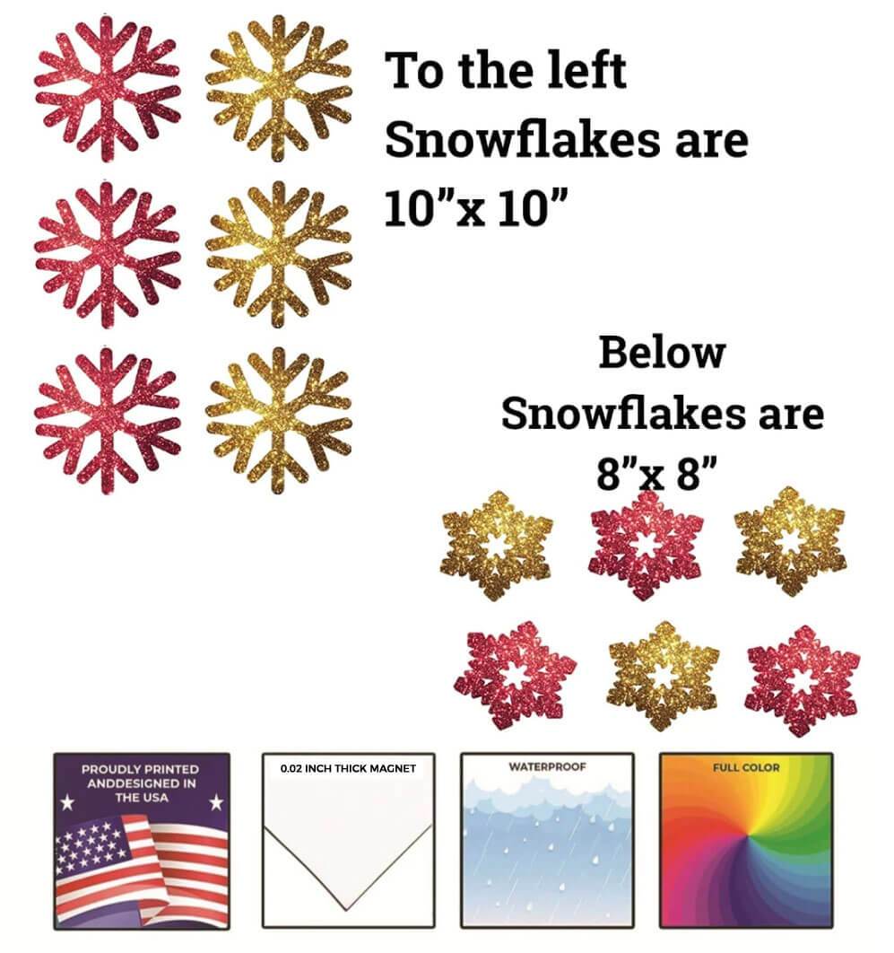 Red and Gold Sparkle Snowflake Magnets - Image 2