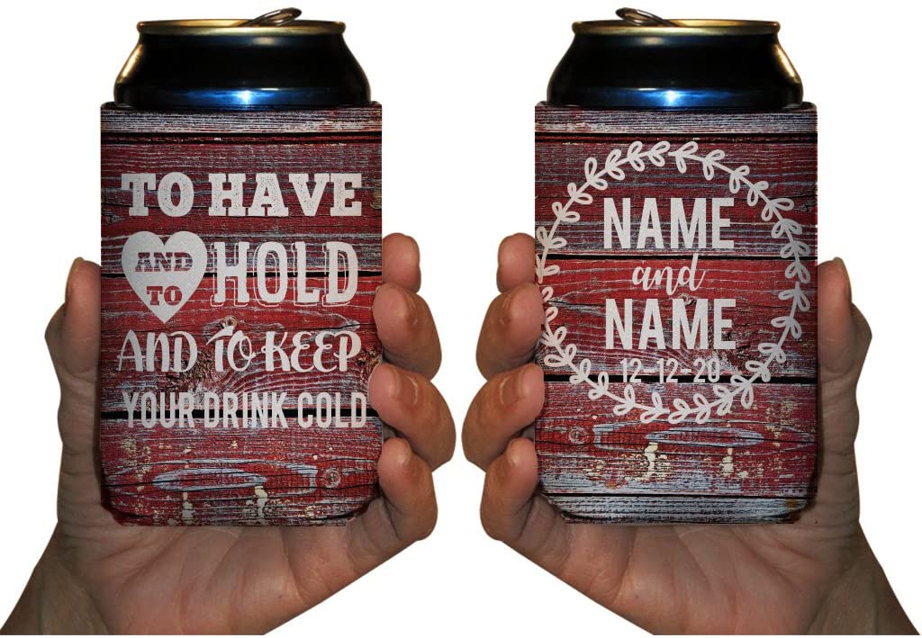 Red Barn Wood To Have And To Hold Rustic Wedding Can Coolers
