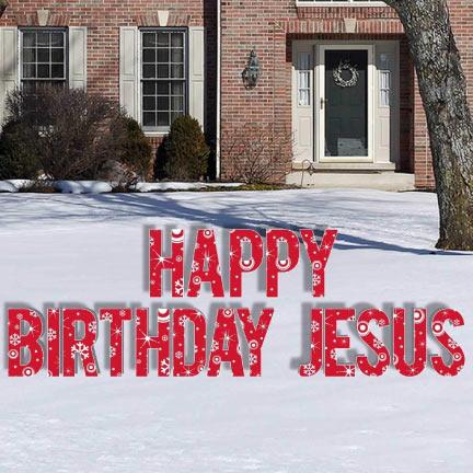 Red Snowflake Happy Birthday Jesus Letters Yard Card - 18 piece set