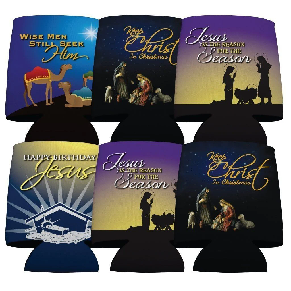 Religious Christmas Can Cooler Set
