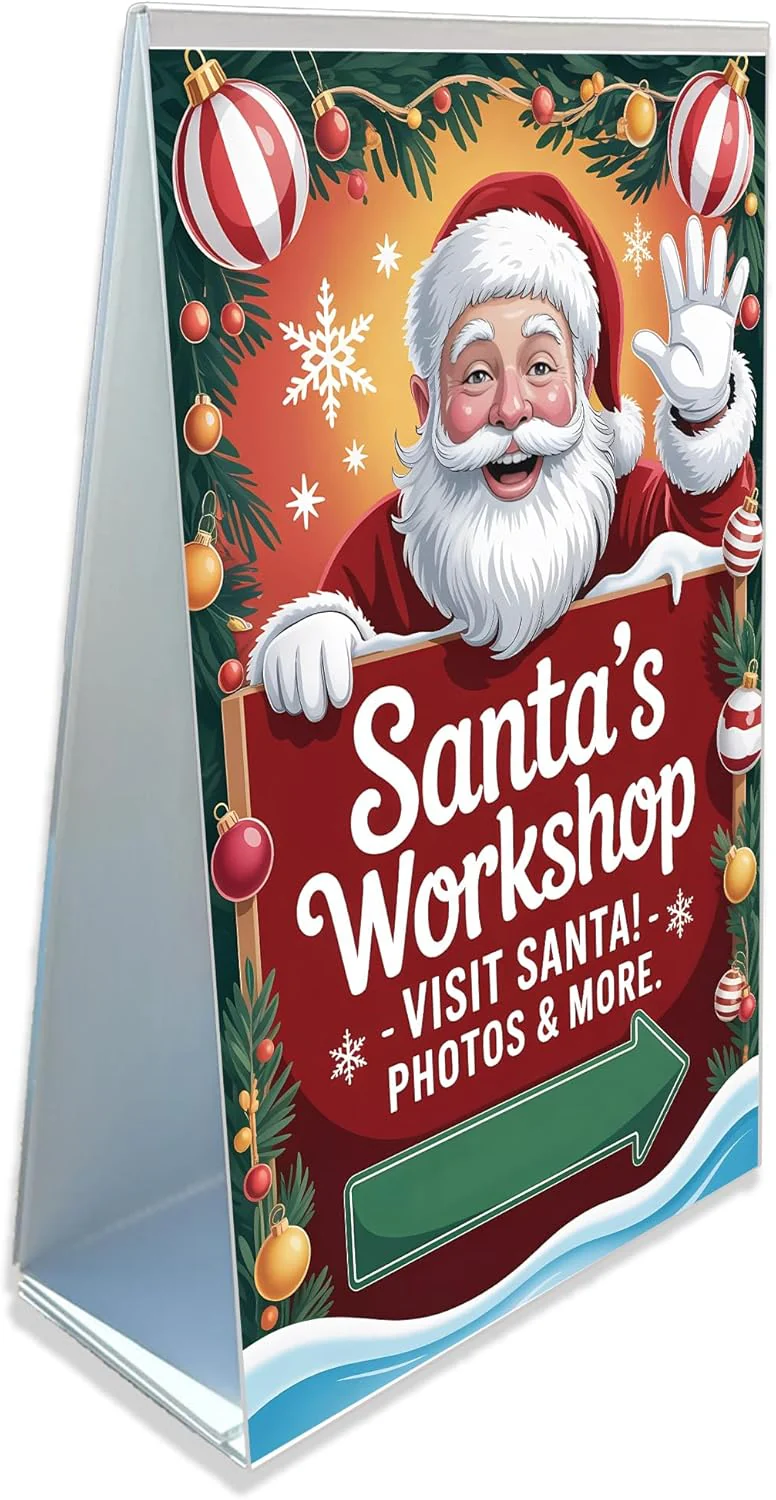 Santa’s Workshop Corrugated Plastic A-Frame Signs for Sidewalk & Retail Use