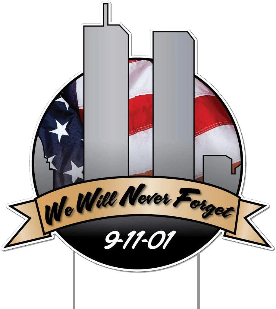 September 11th Yard Sign, We Will Never Forget Sign with 2 EZ Stakes - Image 2