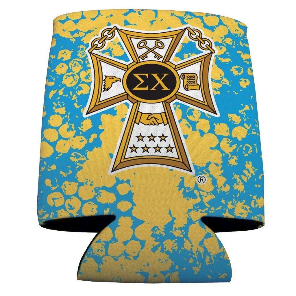 Sigma Chi Badge and Grunge Can Cooler Set