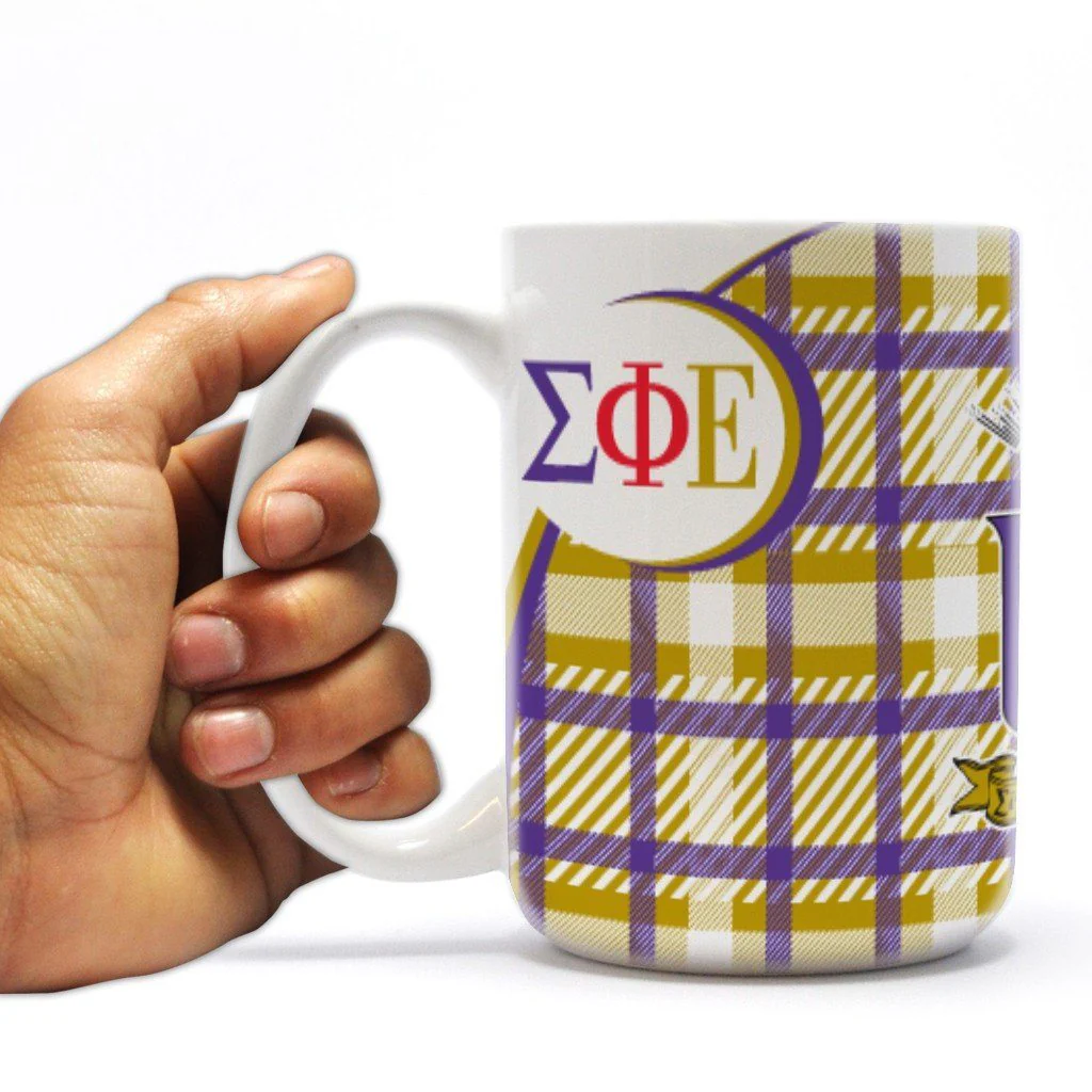 Sigma Phi Epsilon 15oz Coat of Arms Plaid Coffee Mug