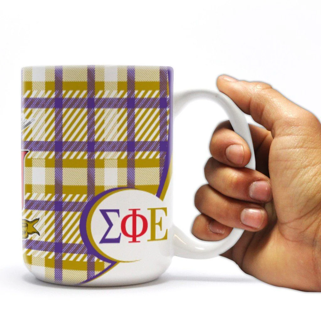 Sigma Phi Epsilon 15oz Coat of Arms Plaid Coffee Mug - Image 2