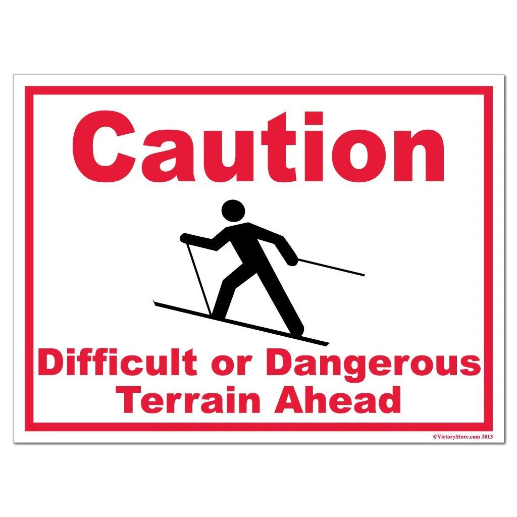 Skiing Caution Difficult or Dangerous Terrain Ahead Sign or Sticker - Image 2