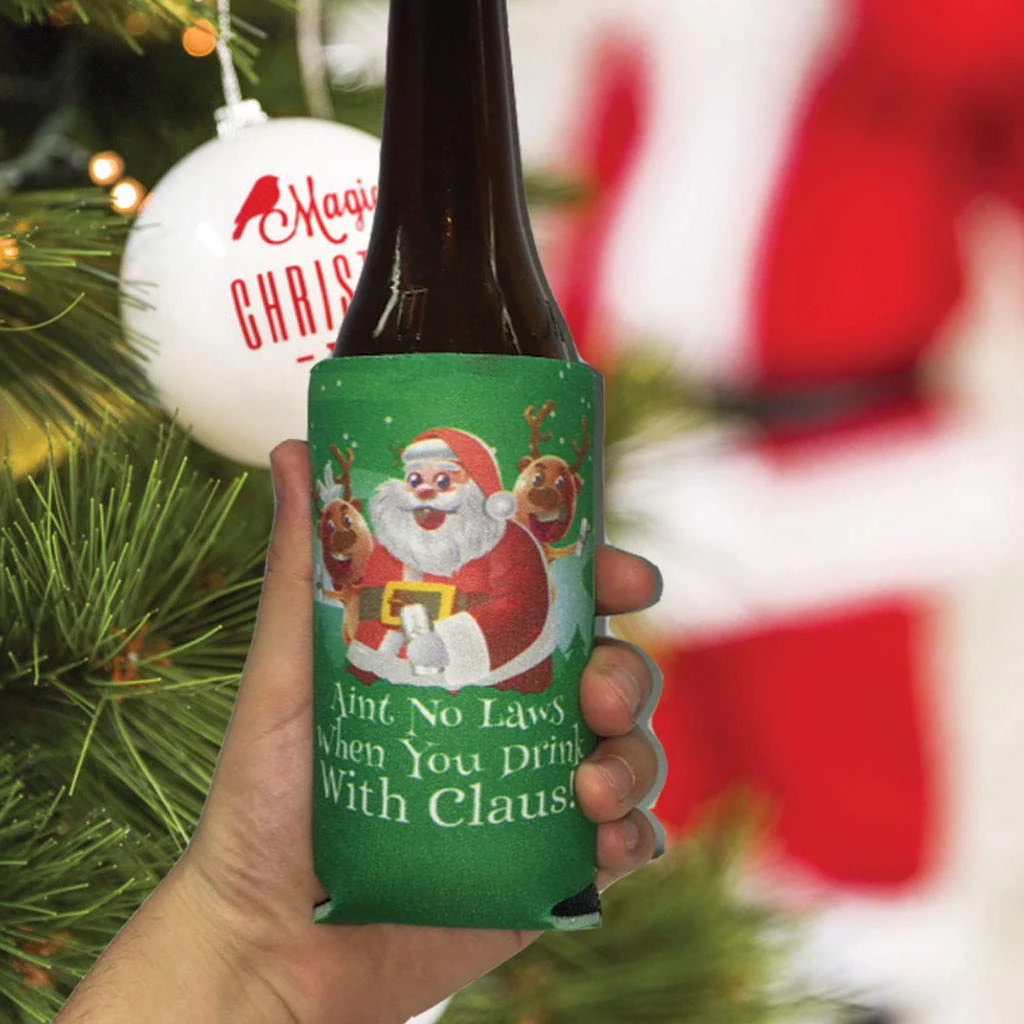 Slim Christmas Can Coolers "Ain't No Laws When You Drink With Claus" Pack - Image 2