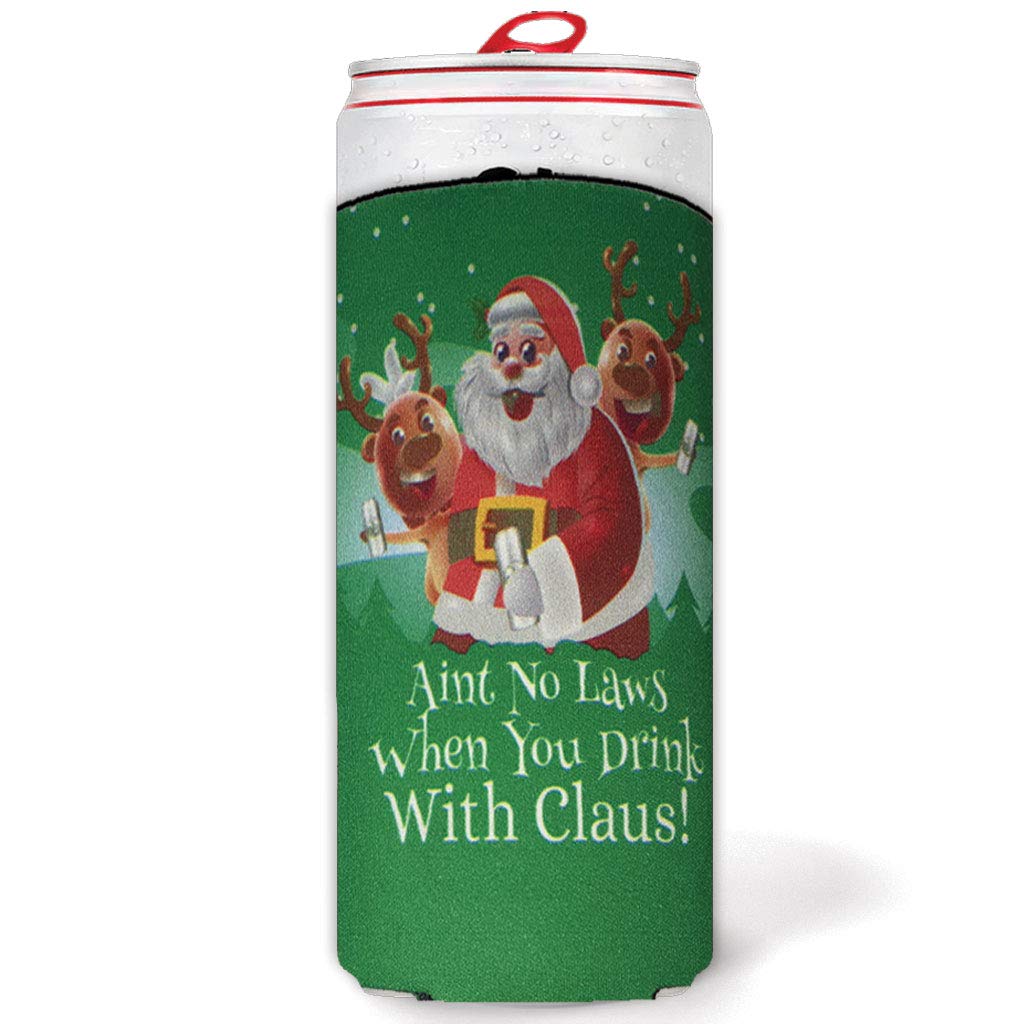 Slim Christmas Can Coolers "Ain't No Laws When You Drink With Claus" Pack - Image 3