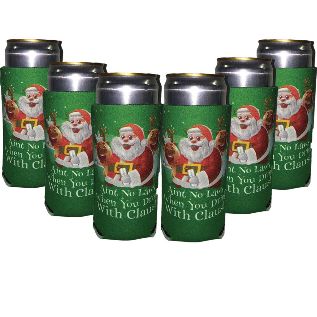 Slim Christmas Can Coolers "Ain't No Laws When You Drink With Claus" Pack - Image 4