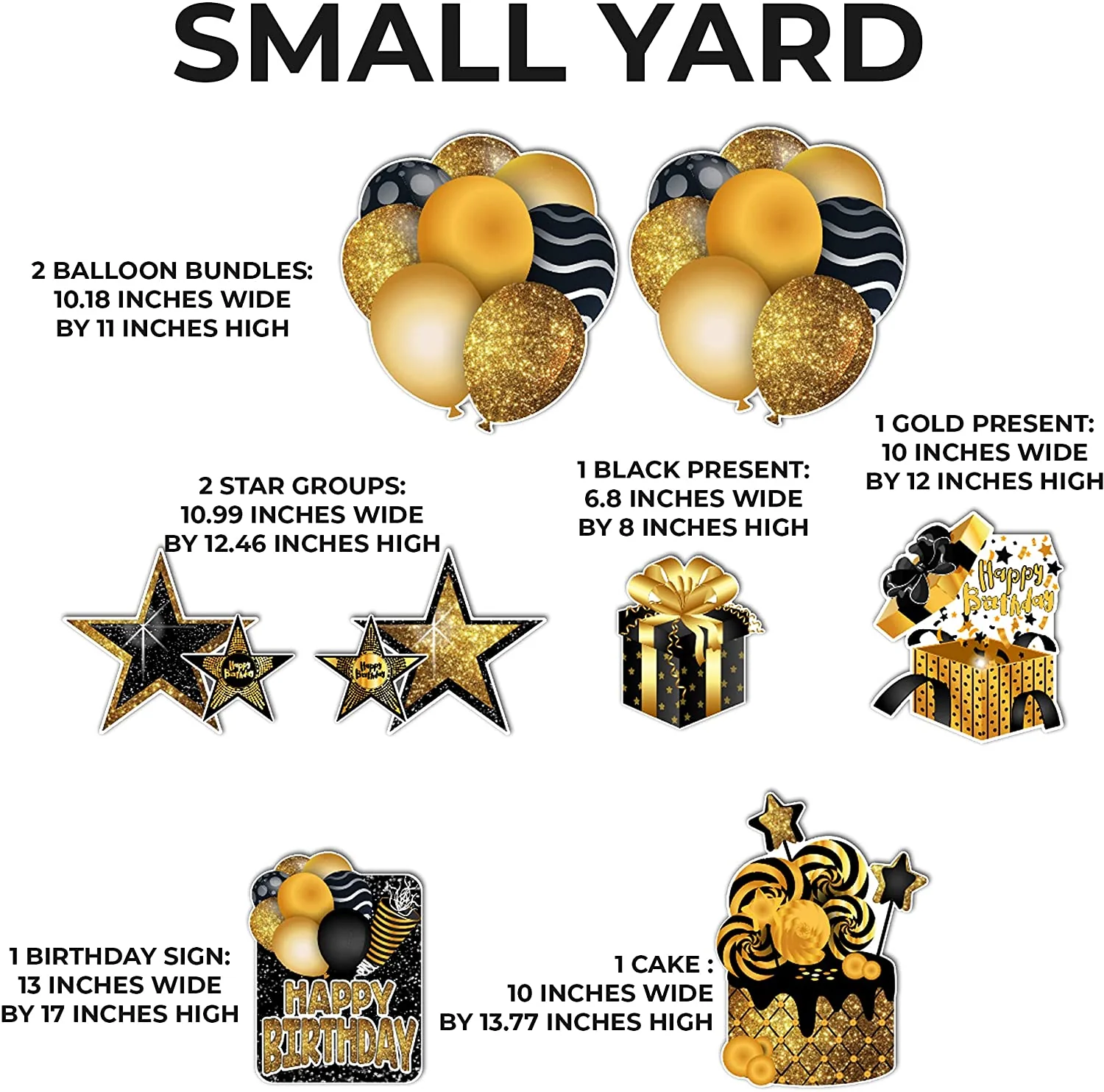Small Happy Birthday Black Gold Birthday Yard Cards, Set of 8 - Image 2