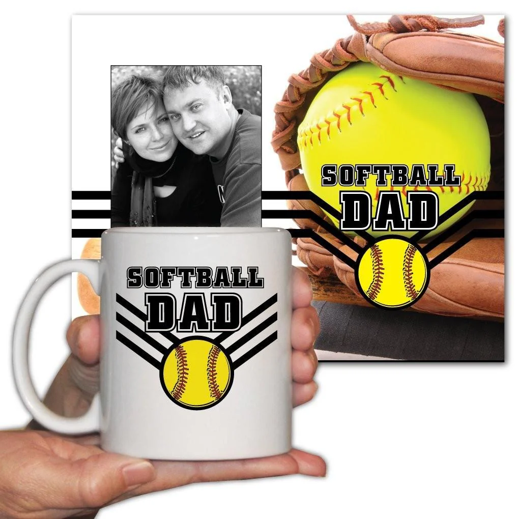 Softball Dad Picture Frame and 11oz. Coffee Mug Office Set