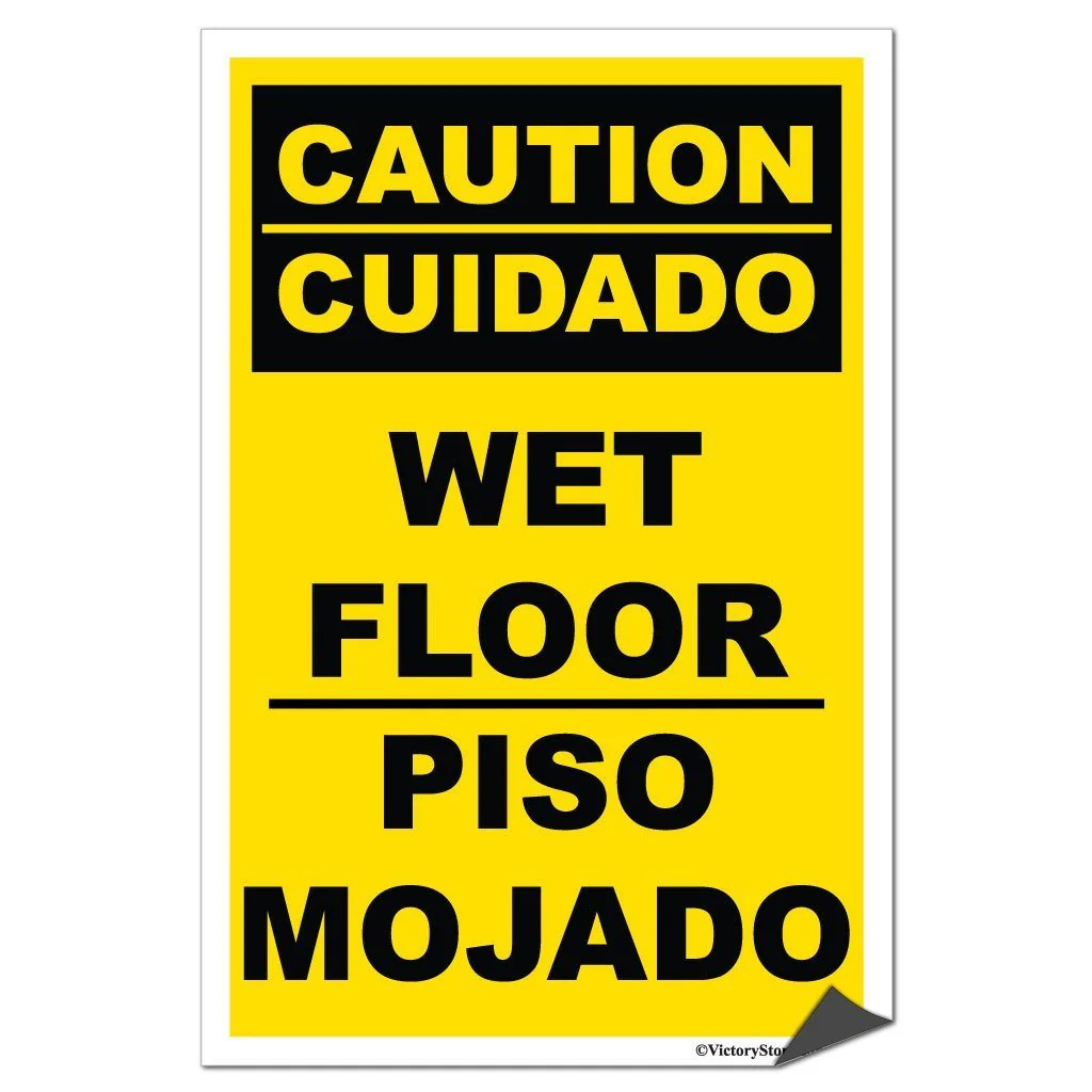 Bilingual Caution Wet Floor Sign or Sticker - Image 5