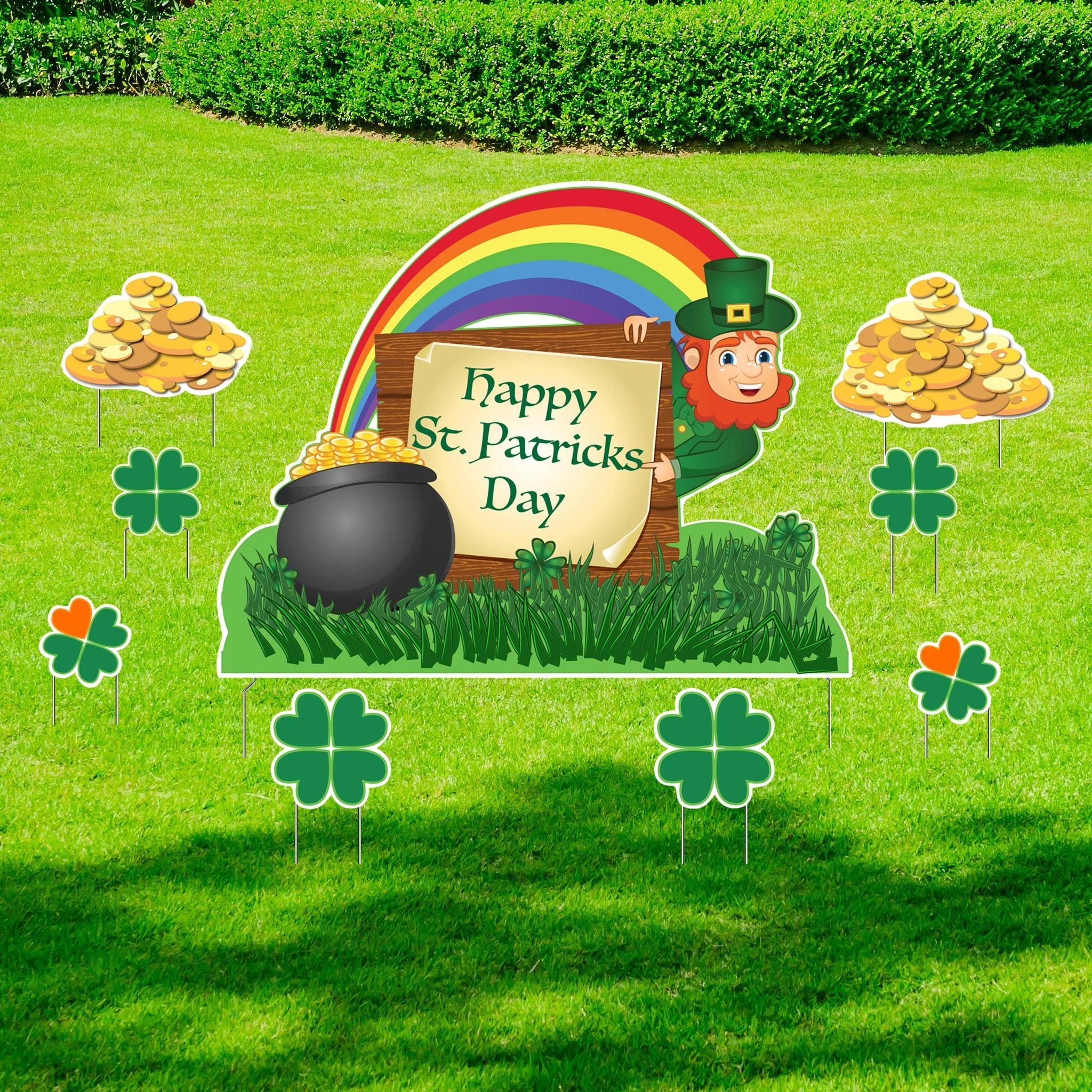 St. Patrick's Day Leprechaun and Gold Yard Sign Set – 9 Piece Yard Card Set