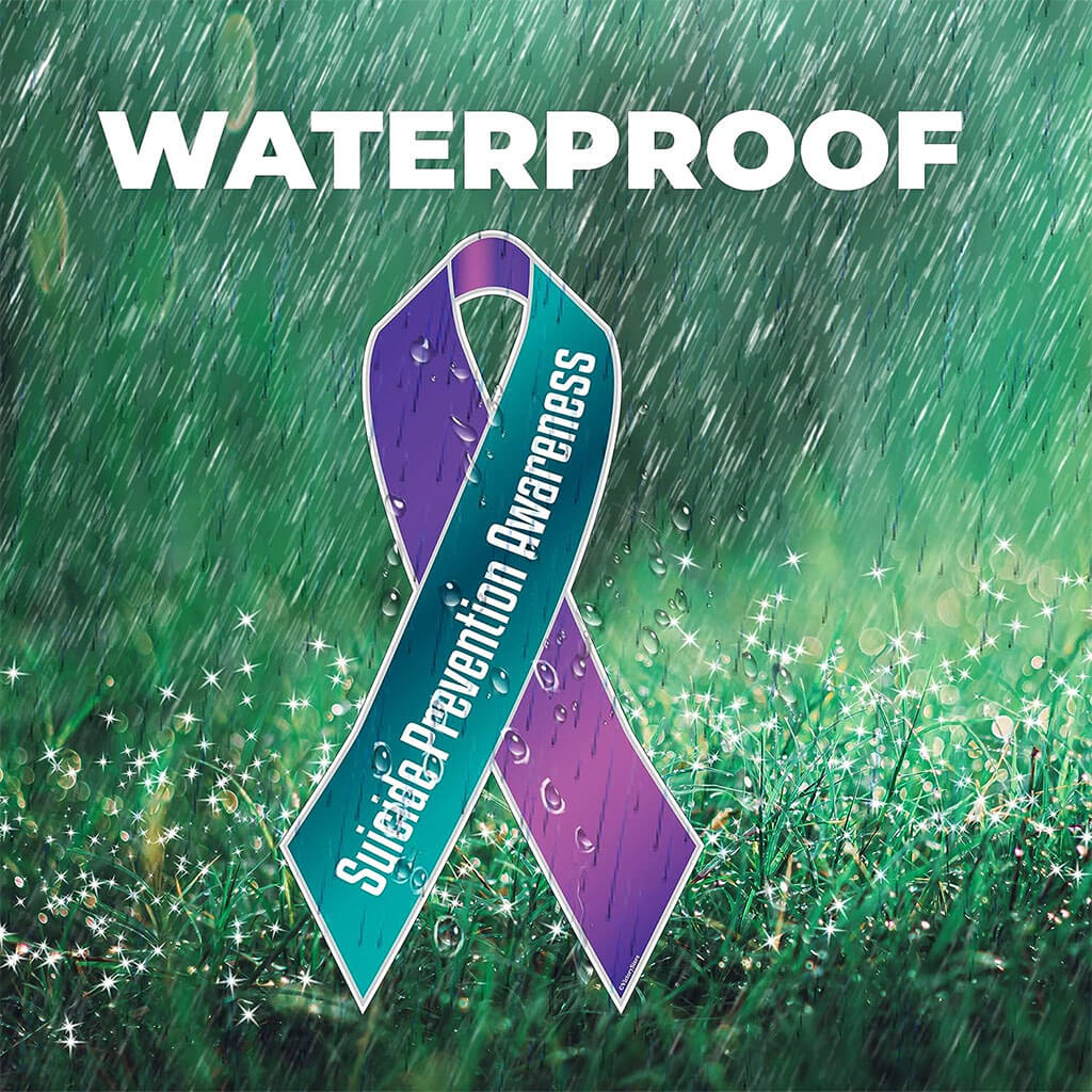Suicide Prevention Awareness Ribbon Yard Sign, Teal and Purple with Stakes - Image 3