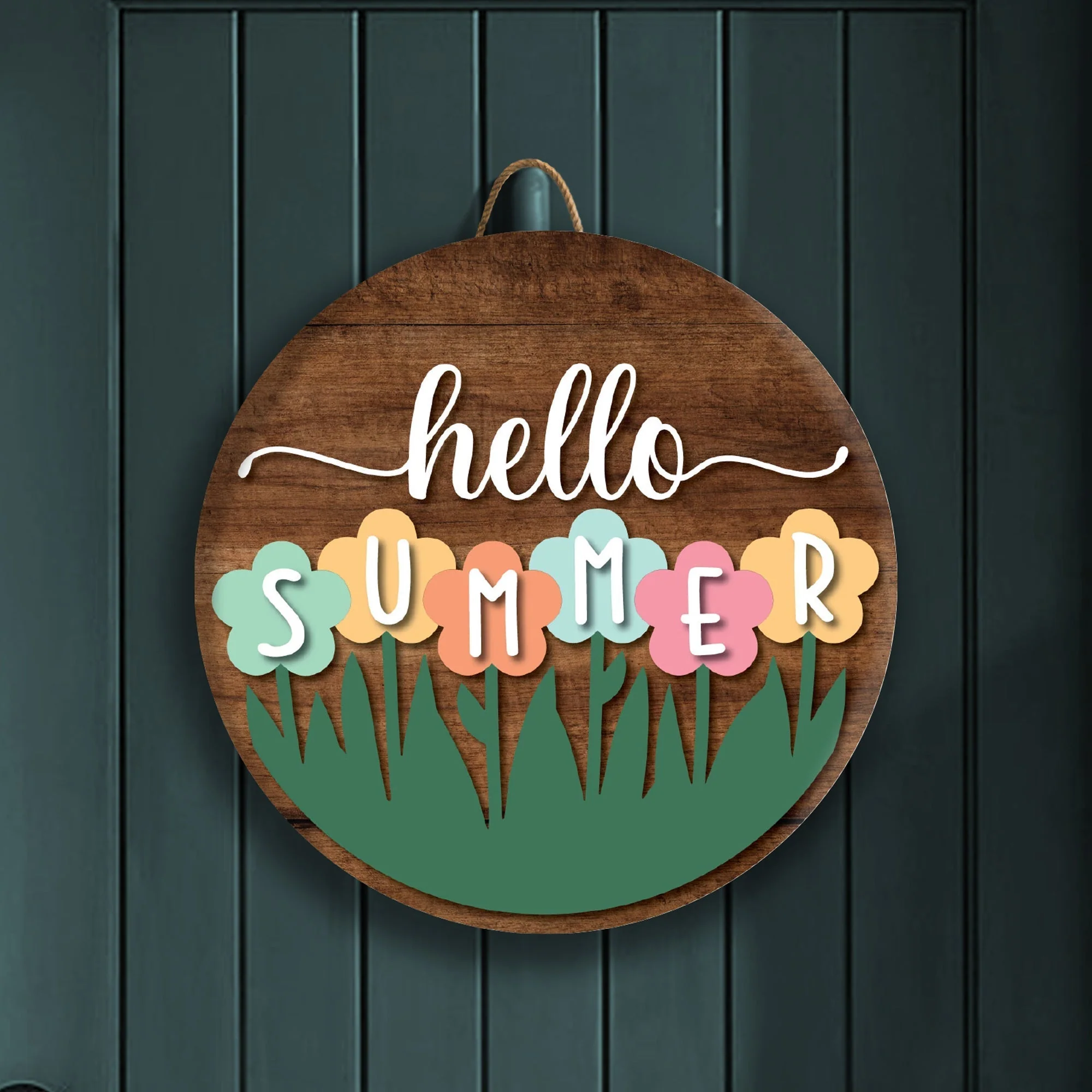 Hello Summer Front Door Decor – 15.75" Round Hanging Sign | Vibrant Floral Design, UV-Printed