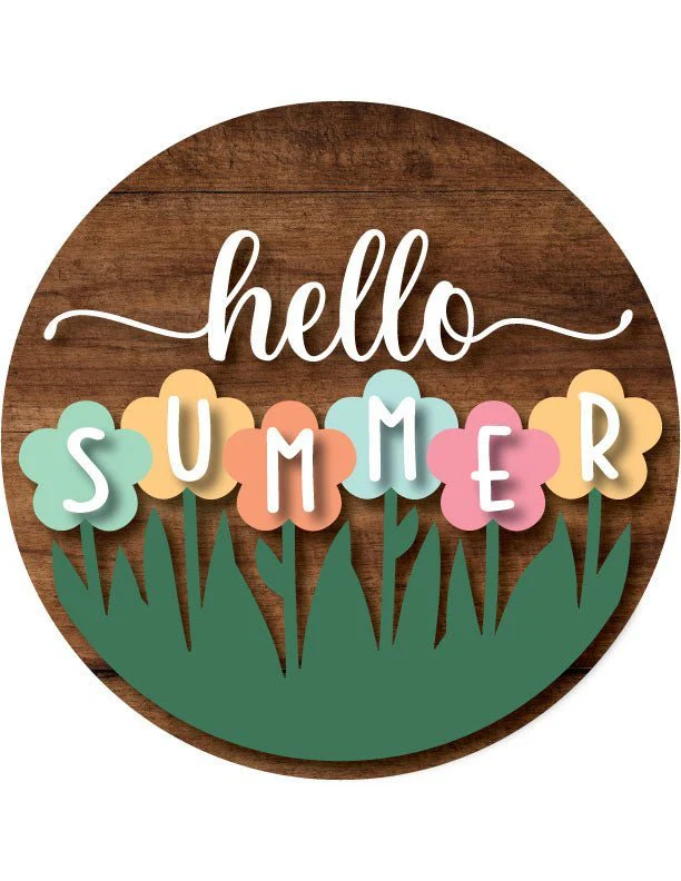 Hello Summer Front Door Decor – 15.75" Round Hanging Sign | Vibrant Floral Design, UV-Printed - Image 2