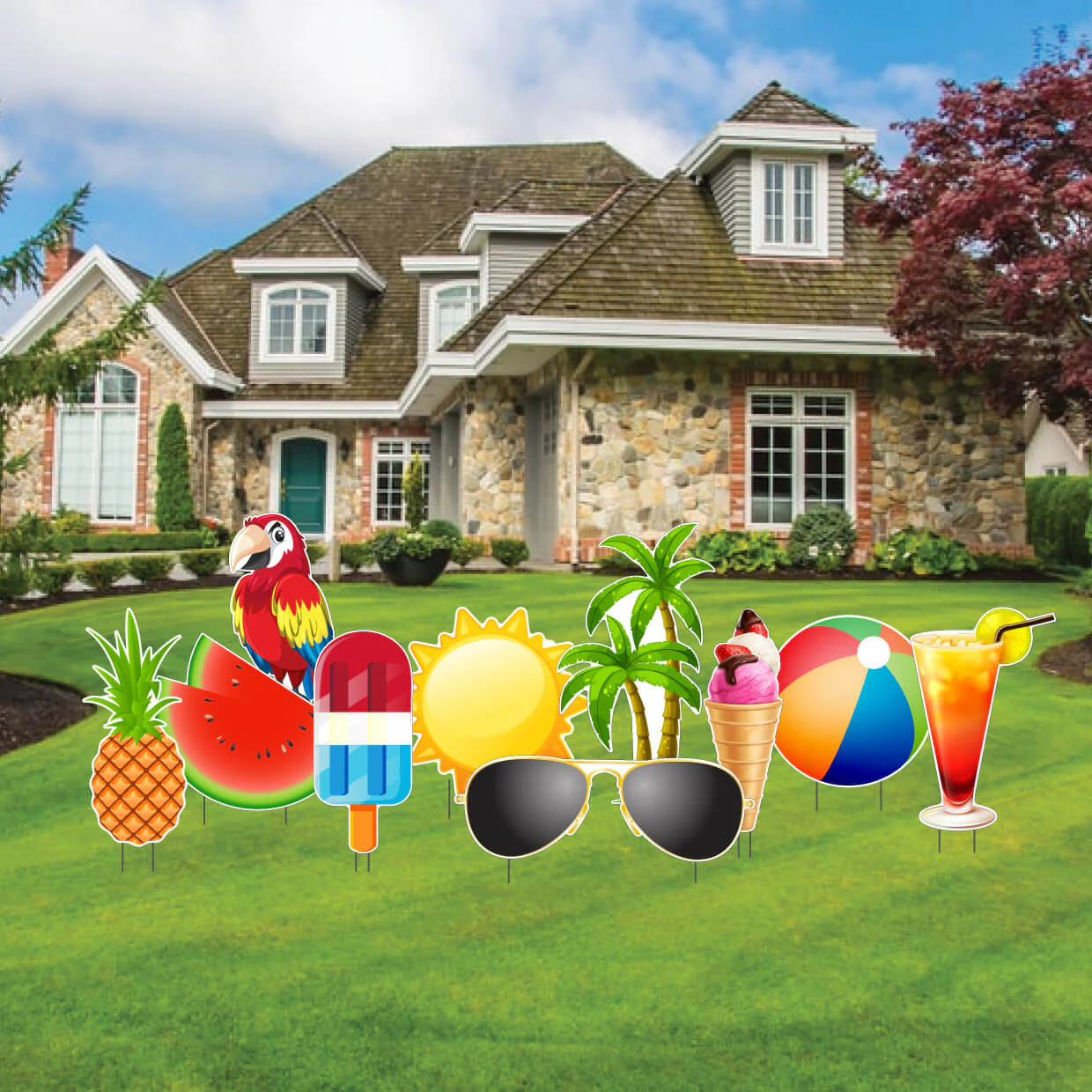 Summer Theme Yard Card Flair 10 pc set