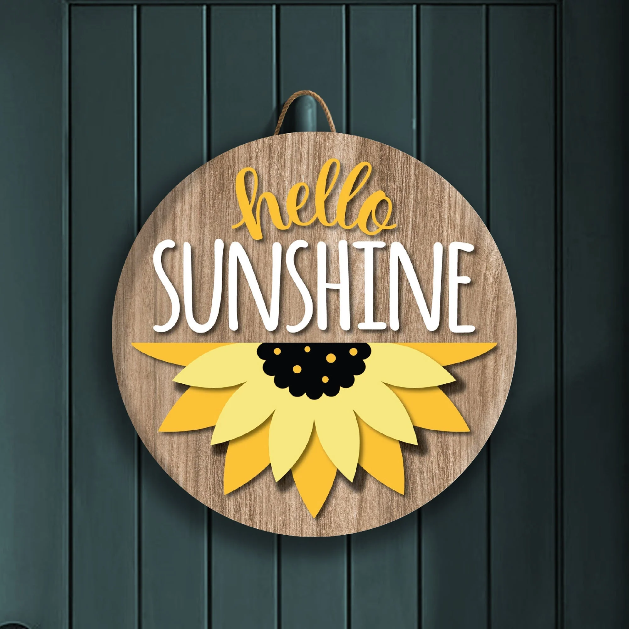 Hello Sunshine Sunflower Front Door Decor – 15.75" Round Hanging Sign | UV-Printed, Durable Fiberboard