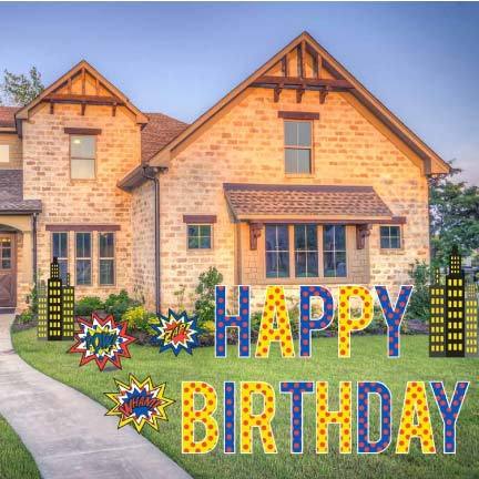 Superhero Happy Birthday Letters Yard Cards 18 piece set