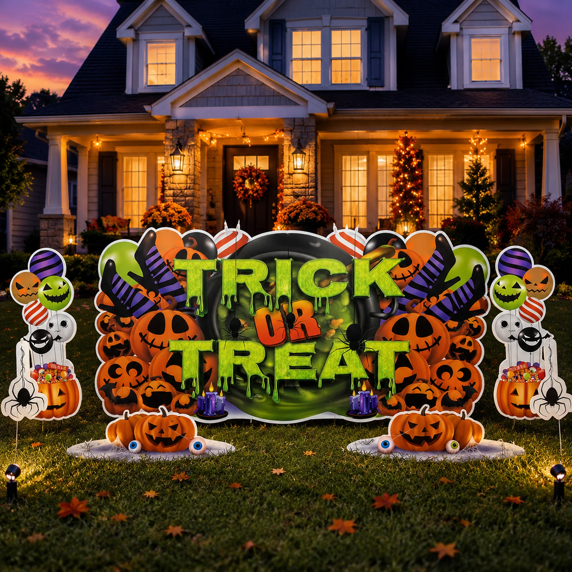 Jumbo Trick Or Treat Halloween Yard Sign Decoration - 7 pc Set