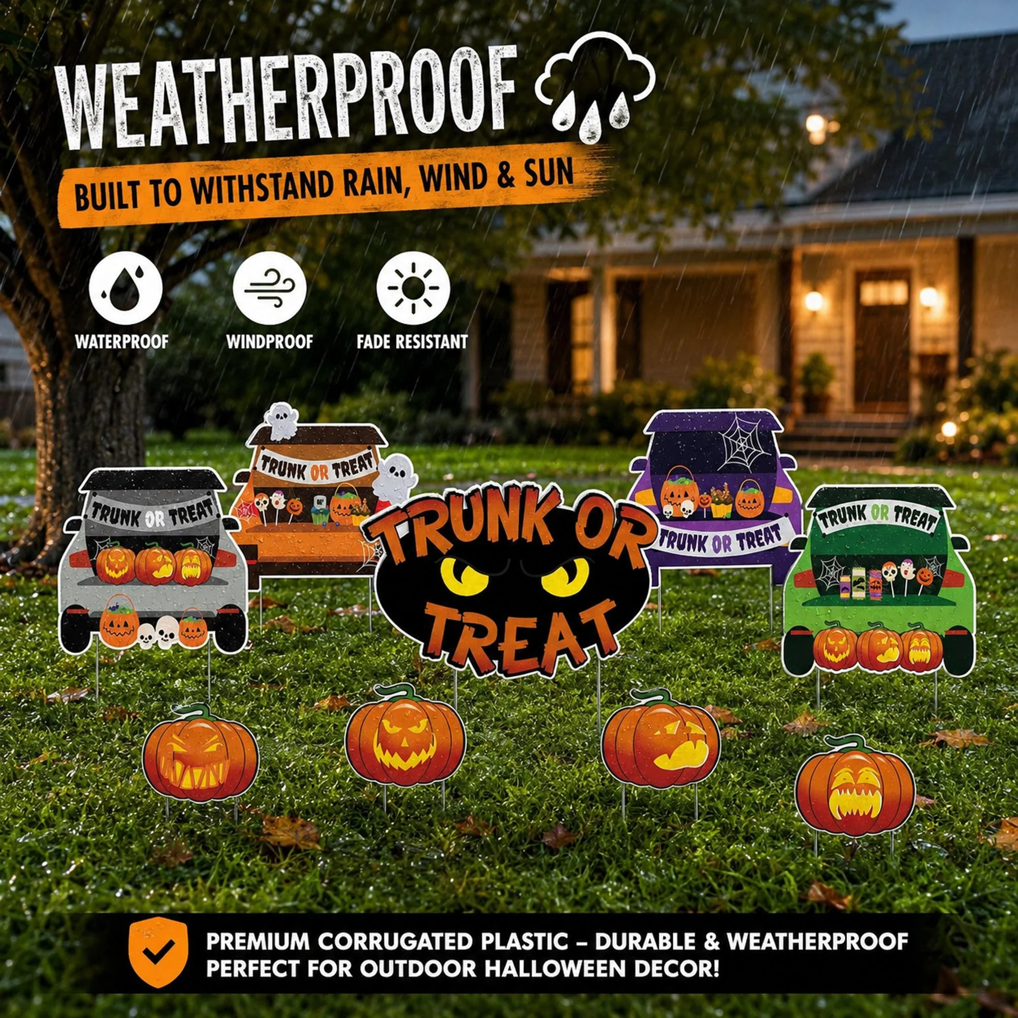 Trunk or Treat Yard Signs, Halloween Yard Decoration 9 Piece Set - Image 5