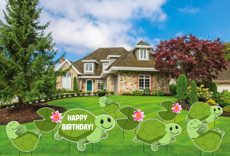 Turtle Happy Birthday Yard Decorations 9 piece set