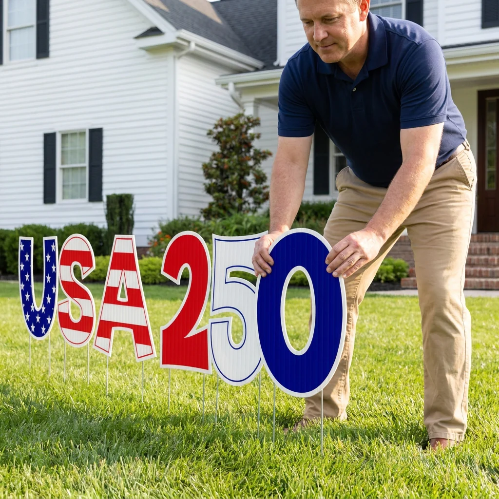 USA 250 Yard Letters with Stakes: 6pc Patriotic 4th of July Lawn Decor - Image 2