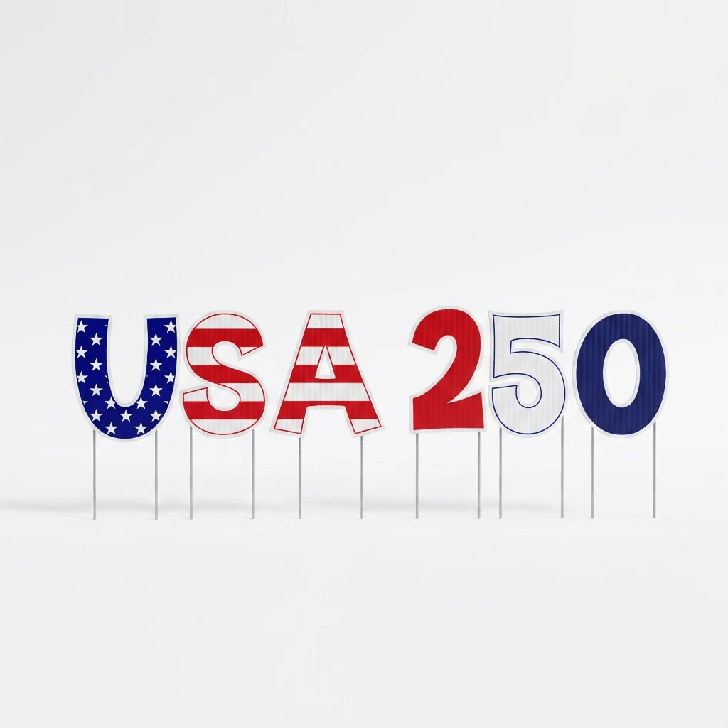 USA 250 Yard Letters with Stakes: 6pc Patriotic 4th of July Lawn Decor - Image 4