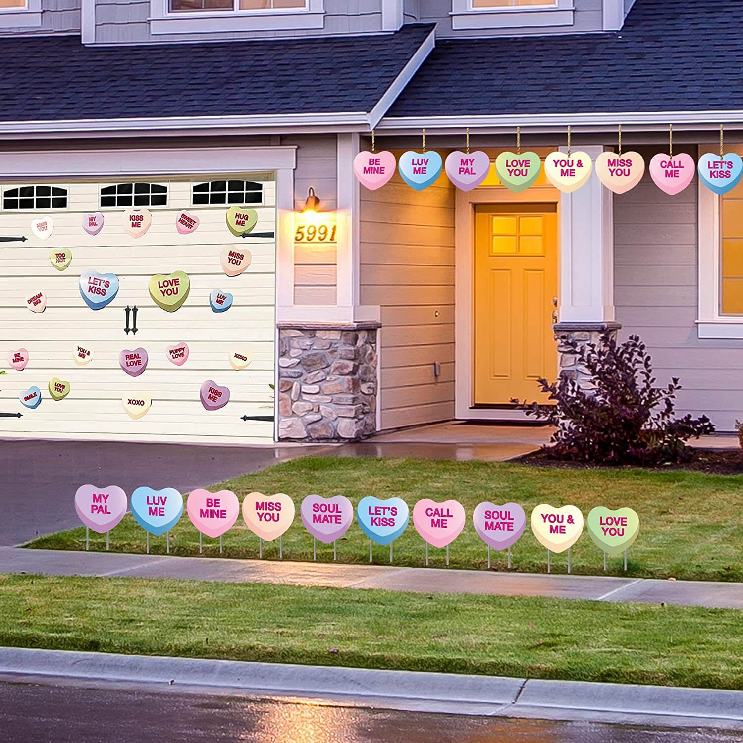 Valentine Candy Heart Decoration Bundle: Yard Decor & Magnets