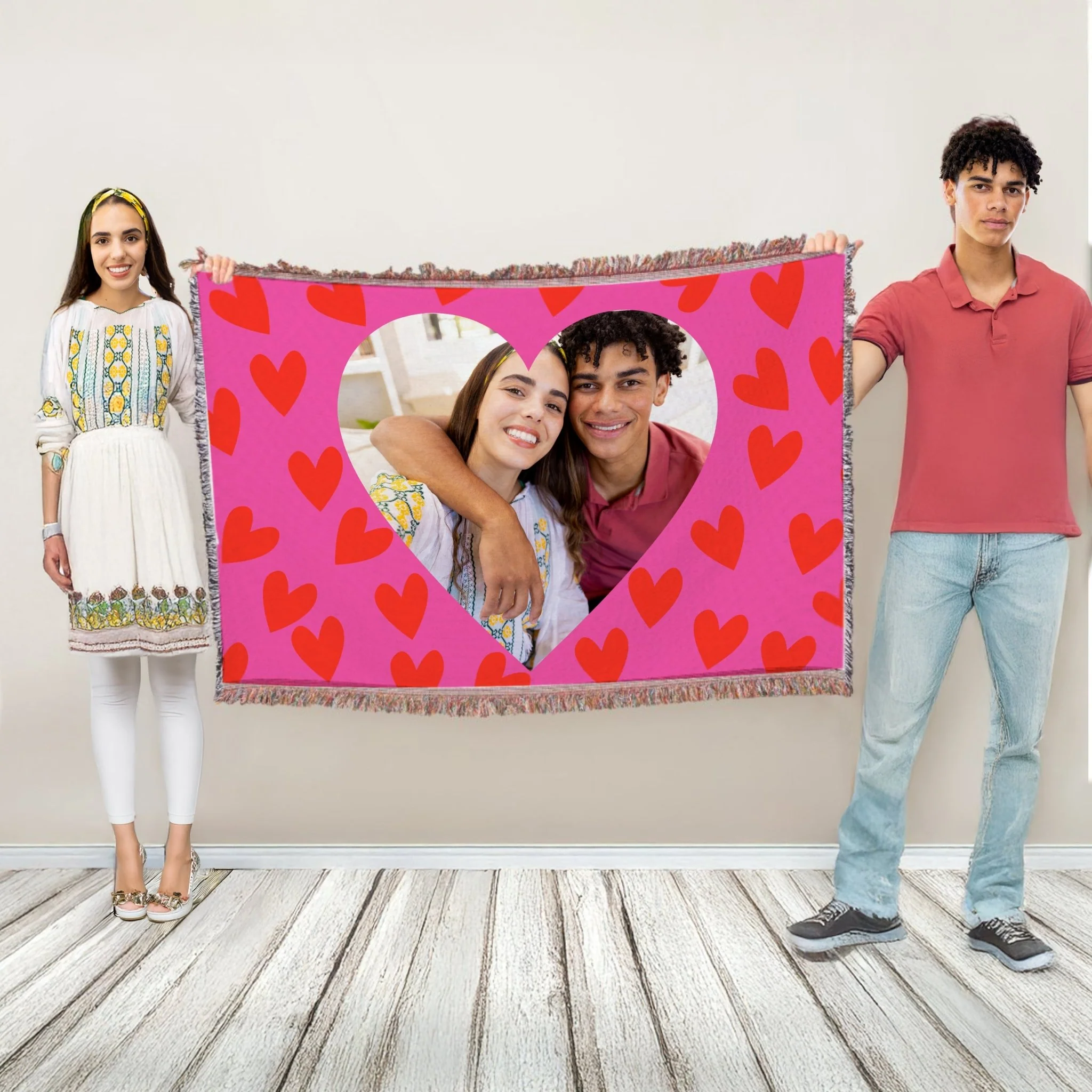 Valentine's Day Custom Heart-Shaped Photo Throw Blanket | 35" x 54" - Image 2